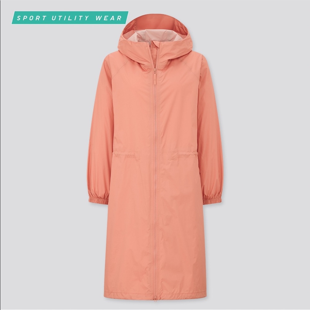 New Uniqlo peach pink light rain shell hooded jacket coat parka UV travel XS S